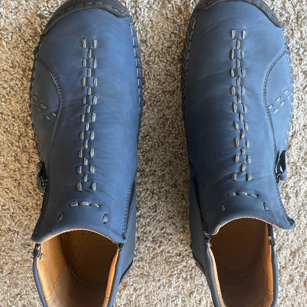 Fashion Men’s Blue Leather Ankle Boots with Zipper ,Casual Flat Sport-10 ,10.5
